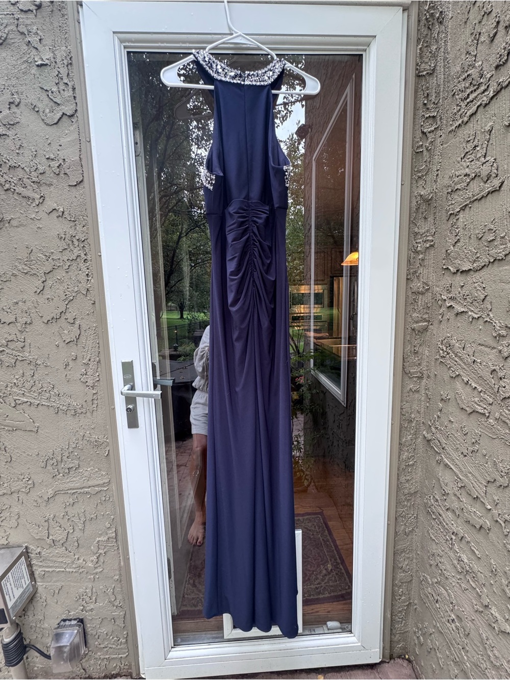 Xscape Evening Navy Beaded Halter Gown Maxi Dress Formal Evening Prom Size 12 - Picture 6 of 16